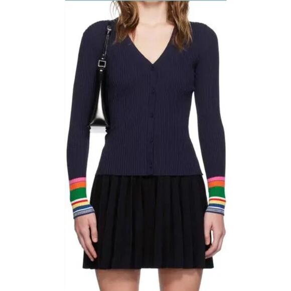 NWOT Staud Cargo Navy Multi Ribbed Cardigan Size Small - Picture 1 of 5